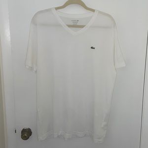 Lacoste Short Sleeve White V Neck T-shirt Mens Sz L